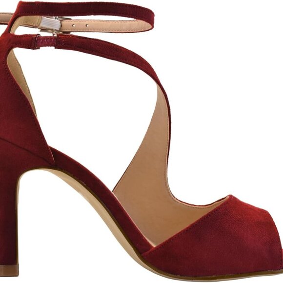 Women Sandals Suede 3.5 Inch Heels Peep Toe Strappy Wedding Dress Shoes - Picture 6 of 9